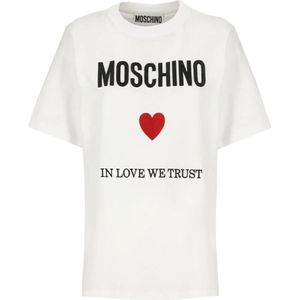 Moschino, Tops, Dames, Wit, M, Katoen, Dames Wit Katoenen T-shirt Liefde Vertrouwen