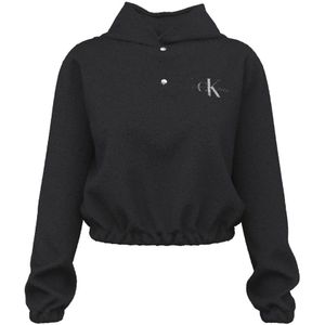 Calvin Klein, Zwarte fleece trui met hoge kraag en elastische taille Zwart, Dames, Maat:M