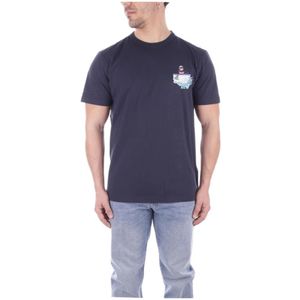 Woolrich, Tops, Heren, Blauw, L, Katoen, Blauw Logo Front T-shirt