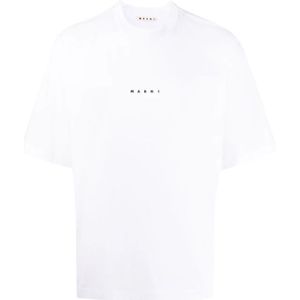 Marni, Tops, Heren, Wit, M, Katoen, Logo Print Boxy Fit T-Shirt