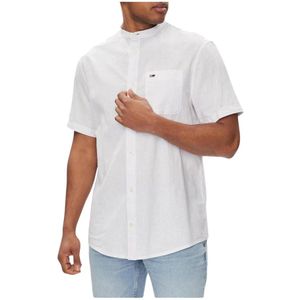 Tommy Jeans, Overhemden, Heren, Wit, M, Katoen, Biologisch Katoen Linnen Mandarin Kraag Shirt