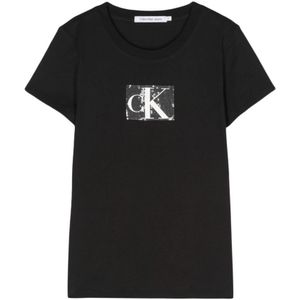 Calvin Klein Jeans, Zwarte T-shirts en Polos van Calvin Klein Zwart, Dames, Maat:L
