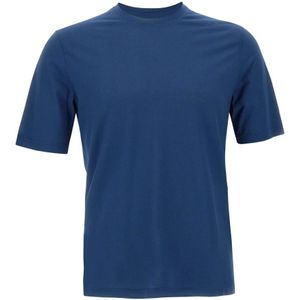 Filippo De Laurentiis, Heren Crêpe Katoenen T-shirt, Indigo, Korte Mouwen Blauw, Heren, Maat:4XL