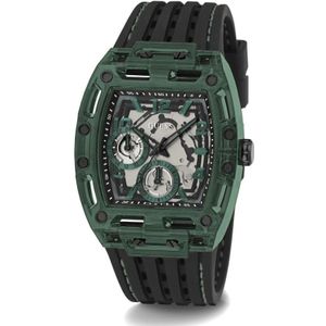 Guess, Multifunctionele Phoneix Horloge Zwart Groen Zwart, Heren, Maat:ONE Size