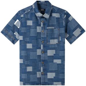 A.p.c., Kort overhemd met blauwe textuurpatronen Blauw, Heren, Maat:S