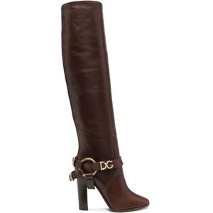 Dolce & Gabbana, Schoenen, Dames, Bruin, 36 EU, Leer, Bruine Leren Enkellaarzen voor Dames