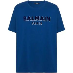 Balmain, Tops, Heren, Blauw, M, Katoen, Navyblauw Organisch Katoenen T-Shirt