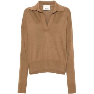 Isabel Marant Étoile, Truien, Dames, Bruin, L, Elegante V-Hals Camel Gebreide Trui