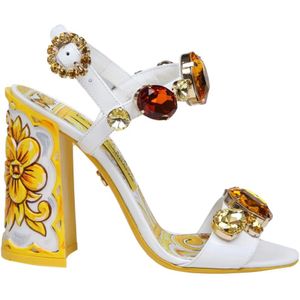 Dolce & Gabbana, Schoenen, Dames, Veelkleurig, 37 EU, Leer, Witte Multicolor Lakleren Sandaal