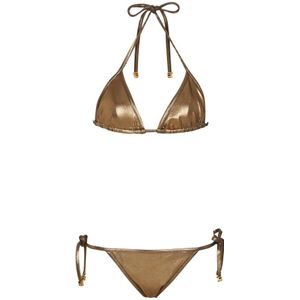 Balmain, Badkleding, Dames, Geel, XS, Tweed, Metallic driehoek bikini