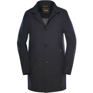 Moorer, Blauwe waterafstotende jas met verborgen capuchon Blauw, Heren, Maat:L