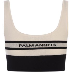 Palm Angels, Tops, Dames, Veelkleurig, XS, Wol, Witte Gebreide Crop Top met Logo