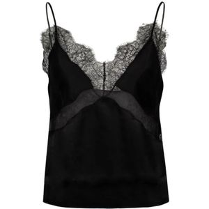 Anine Bing, Kanten Geborduurde Zijden Top Zwart, Dames, Maat:XS