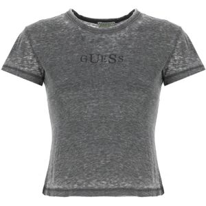 Guess, Tops, Dames, Zwart, L, Katoen, Grijze Katoenmix T-shirt voor Vrouwen