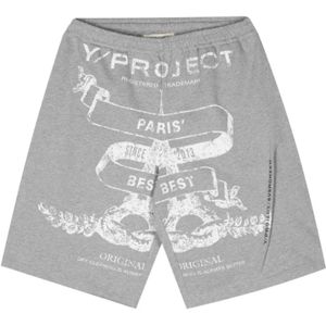 Y/Project, Korte broeken, Heren, Grijs, S, Gedrukte Logo Bermuda Shorts