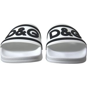 Dolce & Gabbana, Schoenen, Heren, Wit, 41 EU, Elegante Witte Logo Slides