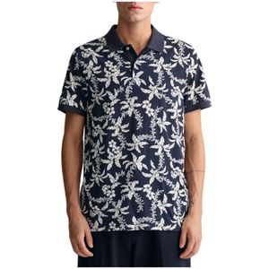 Gant, Tops, Heren, Blauw, L, Katoen, Palm Lei Print Polo Shirt