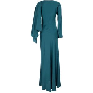 Alberta Ferretti, Kleedjes, Dames, Blauw, S, Satijn, Elegante Maxi Satijnen Jurk