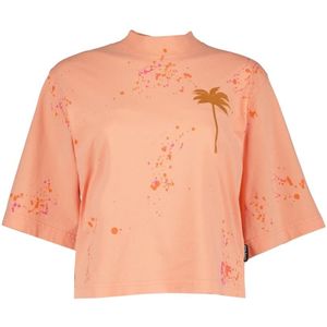 Palm Angels, Geschilderd T-shirt met ronde hals en driekwart mouwen Oranje, Dames, Maat:S