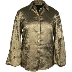 Roberto Cavalli, Blouses & Shirts, Dames, Geel, S, Polyester, Gouden Metallic Ballonmouw Shirt