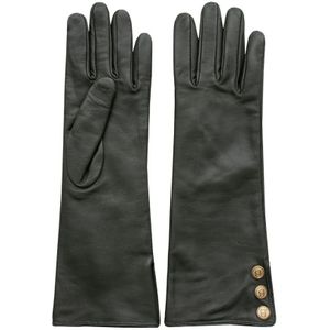 Busnel, Lange Leren Handschoenen - Gouden B-Knoop Detail Groen, Dames, Maat:S