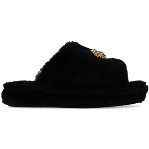 Versace, Harige platform slippers Zwart, Dames, Maat:37 EU