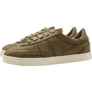 Agl, Schoenen, Dames, Beige, 38 EU, Leer, Leda Sneaker Logo Gegraveerd Leer