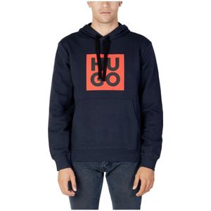Hugo Boss, Sweatshirts & Hoodies, Heren, Blauw, S, Katoen, Blauwe Bedrukte Hoodie