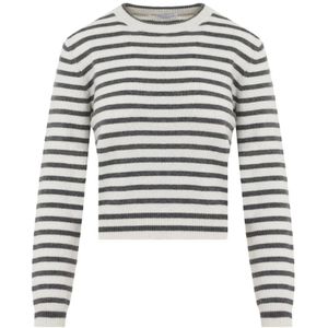 Brunello Cucinelli, Truien, Dames, Veelkleurig, M, Wol, Panama Gestreepte Crew Neck Paillet Top