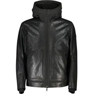 Hugo Boss, Jassen, Heren, Zwart, M, Leer, Stijlvolle Hoodie Jas