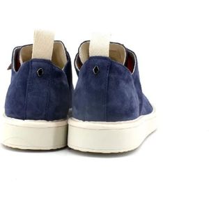 Panchic, Schoenen, Heren, Blauw, 42 EU, Suède, Blauwe Suède Sneakers met Oranje Veters