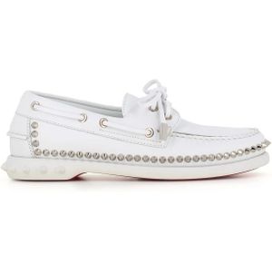 Christian Louboutin, Schoenen, Dames, Wit, 37 EU, Witte bootschoenen met studs