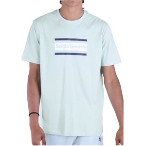 Sergio Tacchini, Tops, Heren, Groen, L, Katoen, Groene T-shirt 100% Katoen Rechte pasvorm