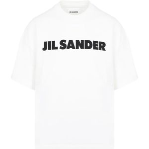 Jil Sander, Tops, Heren, Wit, M, Katoen, Neutrale Logo T-Shirt
