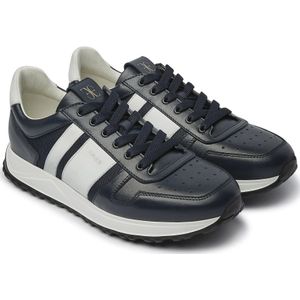 Fabi, Schoenen, Heren, Zwart, 40 EU, Leer, Blauwe Leren Sneakers met Witte Inzetstukken