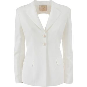 YES Zee, Jassen, Dames, Wit, L, Polyester, Witte Blazer Jas Set Vrouwen