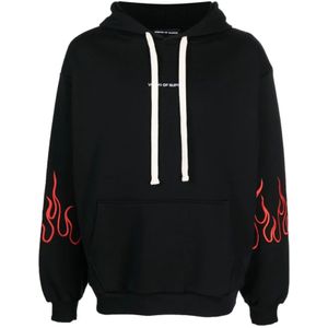 Vision OF Super, Sweatshirts & Hoodies, Heren, Zwart, M, Zwarte/Rode Hoodie met Geborduurde Vlammen