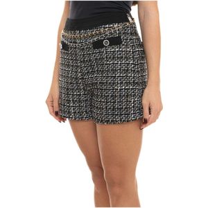 Guess, Korte broeken, Dames, Zwart, S, Tweed, Tweed Shorts met ritssluiting