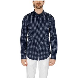 Armani Exchange, Overhemden, Heren, Blauw, S, Katoen, Herenoverhemd met lange mouwen