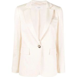 Peserico, Jassen, Dames, Beige, XS, Katoen, Licht Beige Linnen-Katoenen Blazer