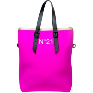 N21, Tassen, Dames, Roze, ONE Size, Blauwe Neopreen Winkeltas met Verstelbare Handvatten