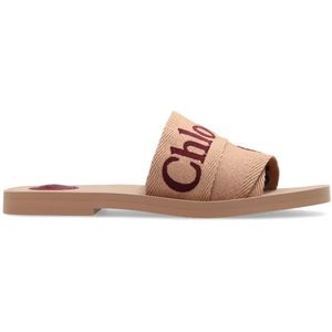 Chloé, Schoenen, Dames, Beige, 38 EU, Leer, `Woody` Slides