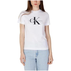 Calvin Klein Jeans, Wit Print T-shirt voor Vrouwen Wit, Dames, Maat:L