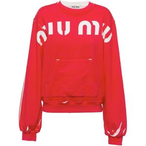 Miu Miu, Sweatshirts & Hoodies, Dames, Rood, M, Katoen, Rode Logo Print Sweatshirt