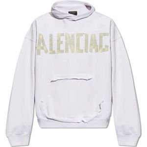 Balenciaga, Sweatshirts & Hoodies, Heren, Wit, XS, Katoen, Hoodie met vintage-effect