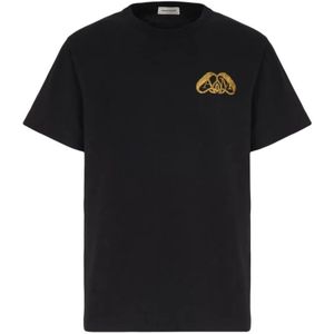 Alexander McQueen, Tops, Heren, Zwart, S, Katoen, Gouden Zegel Logo T-shirts en Polos