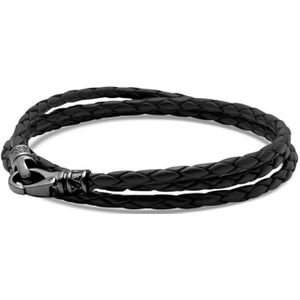 Nialaya, Zwart Leren Wikkelarmband voor Mannen Zwart, Heren, Maat:XL