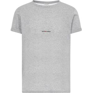 Saint Laurent, Tops, Heren, Grijs, M, Katoen, Grijze Logo Print Katoenen T-shirt