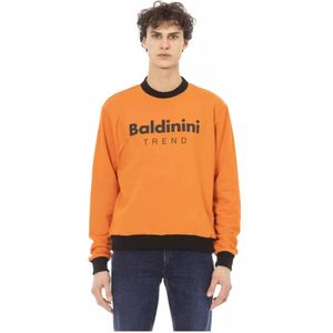 Baldinini, Sweatshirts & Hoodies, Heren, Oranje, 2Xl, Katoen, Oranje Katoenen Sweater met Front Logo