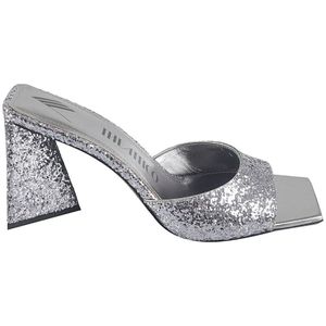 The Attico, Schoenen, Dames, Zwart, 37 1/2 EU, Leer, Grijze Glitter Mules Sandalen